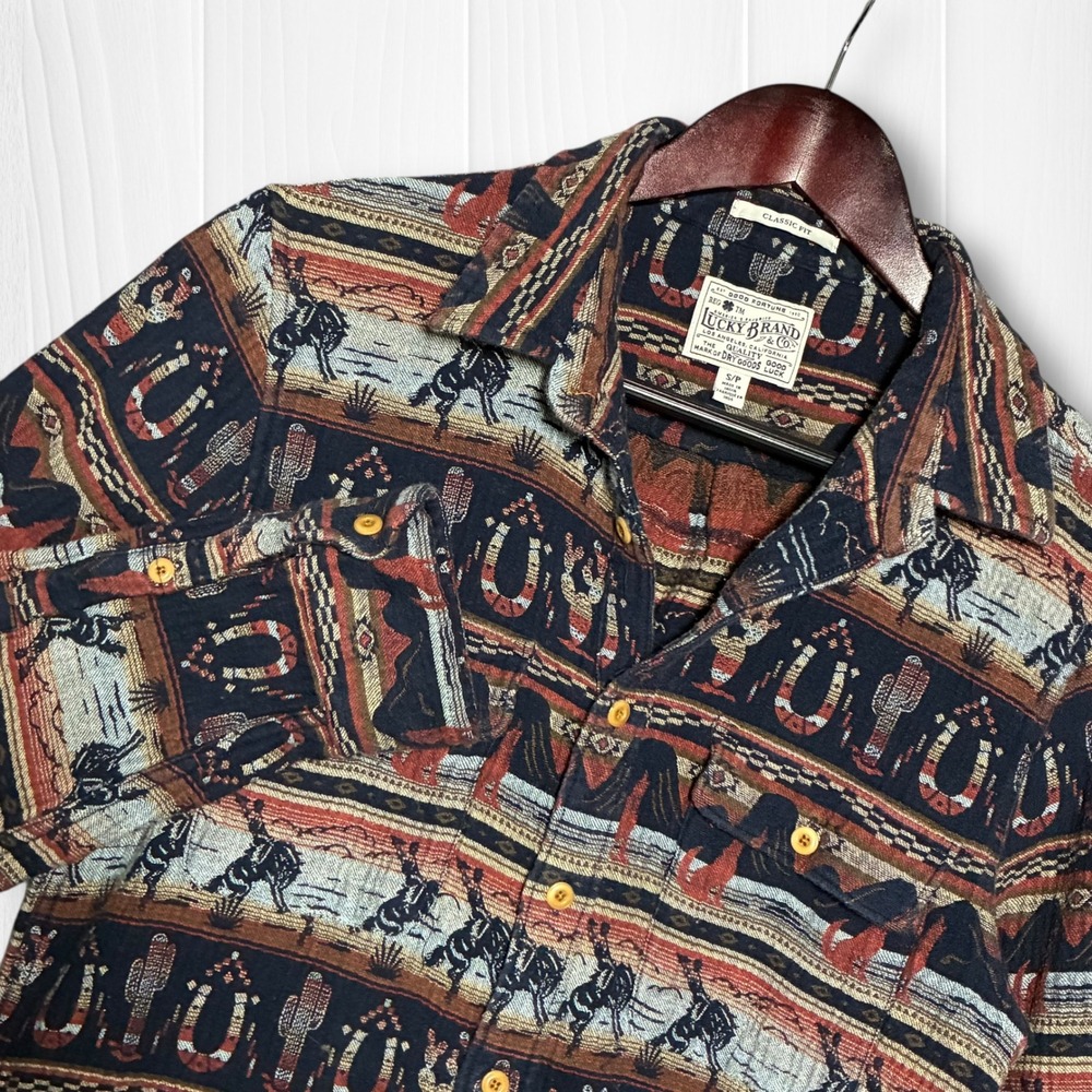 Lucky Brand Gallup Jacquard Button Down Western Shirt Mens‎ Small
